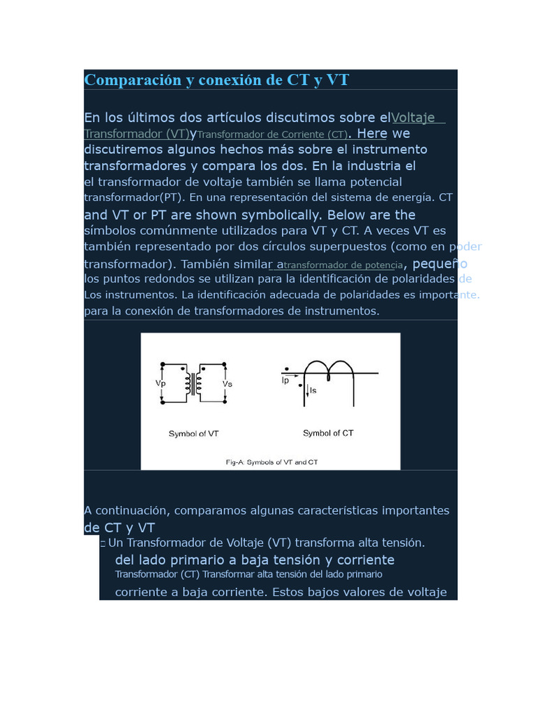Comparación y Conexión de CT y VT | PDF | Transformador | voltaje