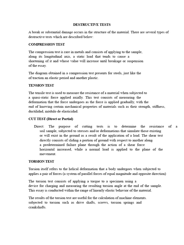 Types of Destructive Material Tests | PDF | Deformation (Engineering ...