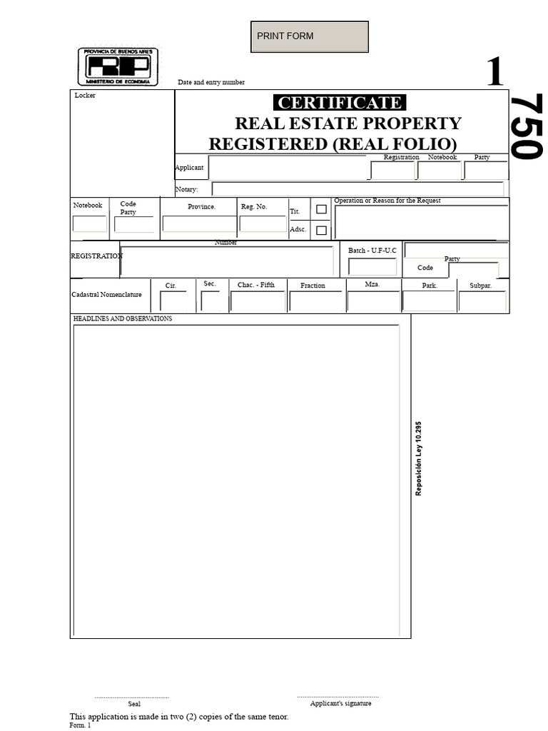 Certificate of Registered Property Title (Real Folio) | PDF | Document ...