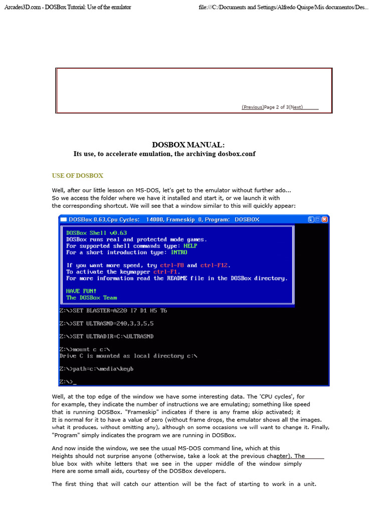 DOSBox Tutorial: Using The Emulator | PDF | Directory (Computing) | Cd Rom