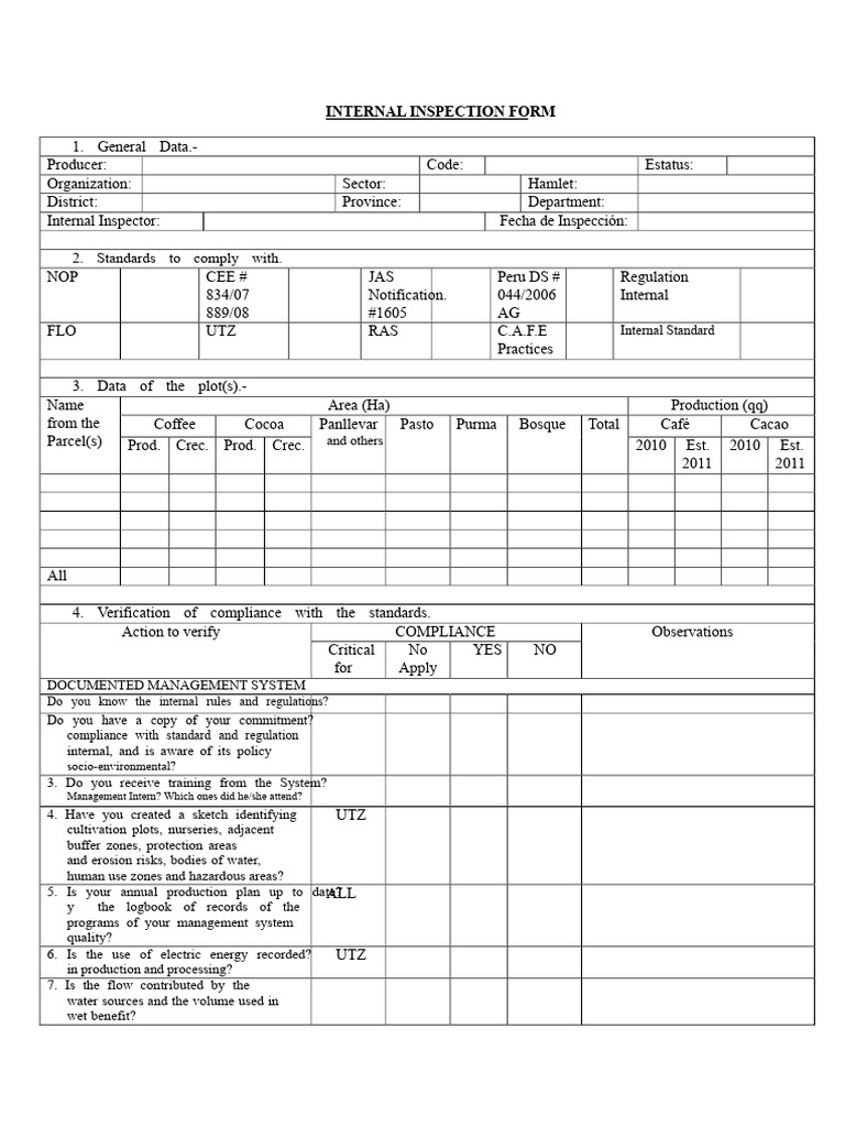 Internal Inspection Compliance Form | PDF | Agriculture | Regulatory ...