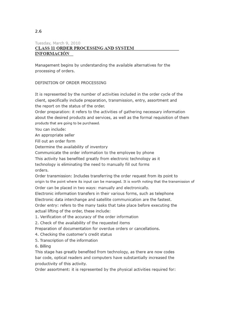 Order Processing Systems Explained | PDF | Logistics | Cargo