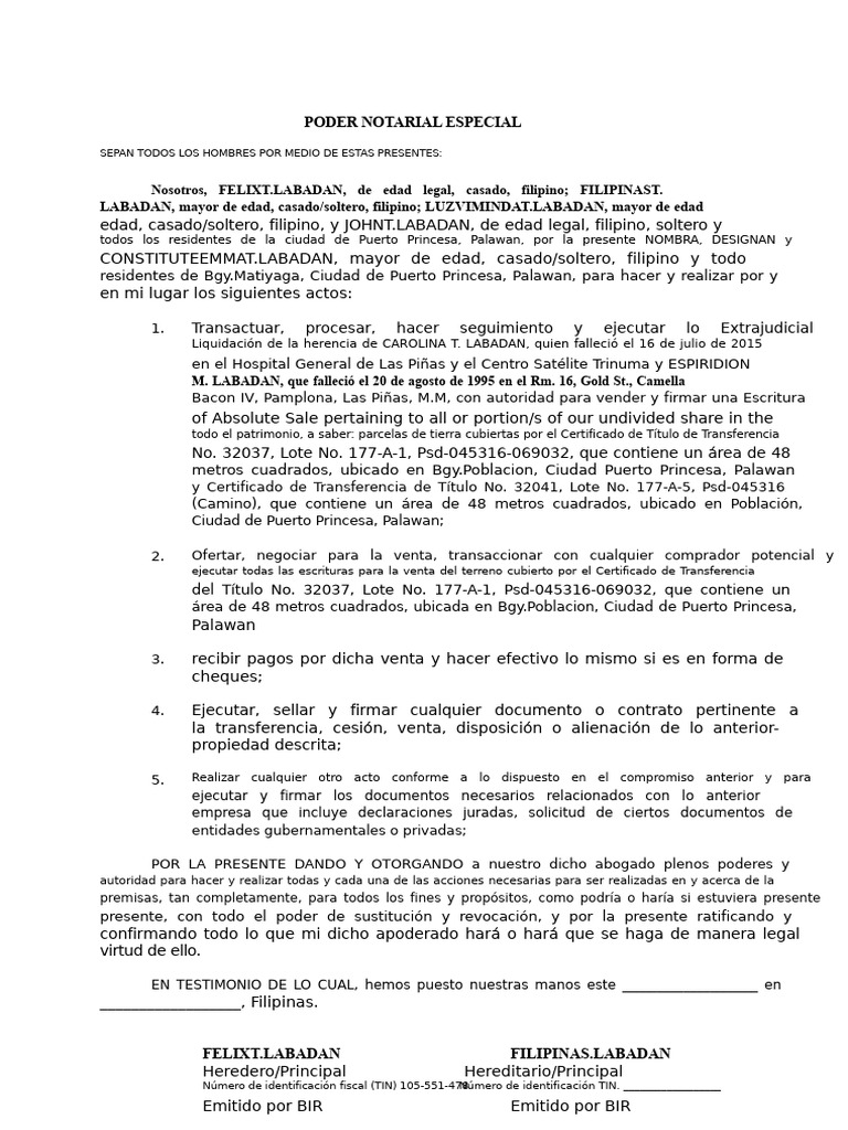 Poder Notarial Especial en Herencia | PDF