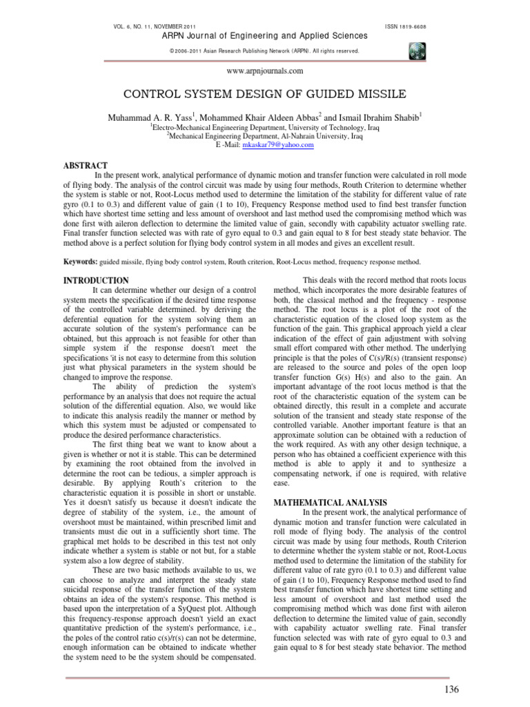 Control System Design of Guided Missile | PDF | Stability Theory ...