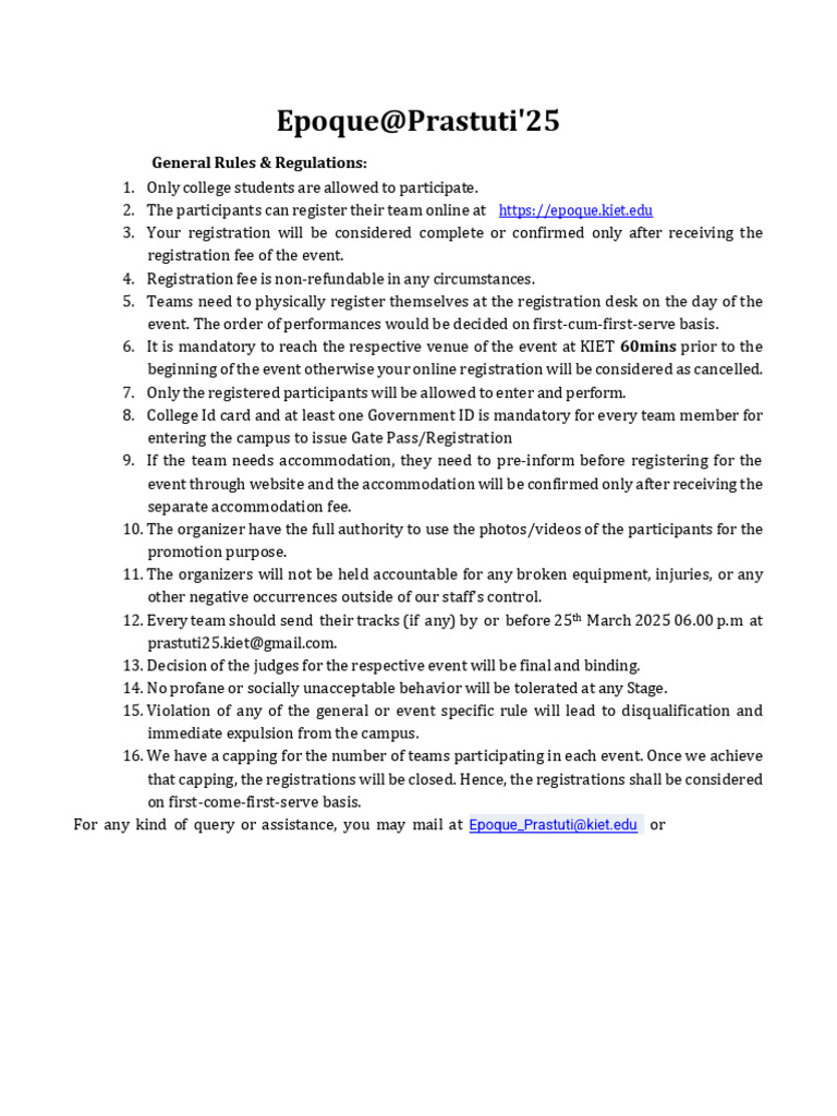 Epoque Prastuti'25 Event Guidelines | PDF