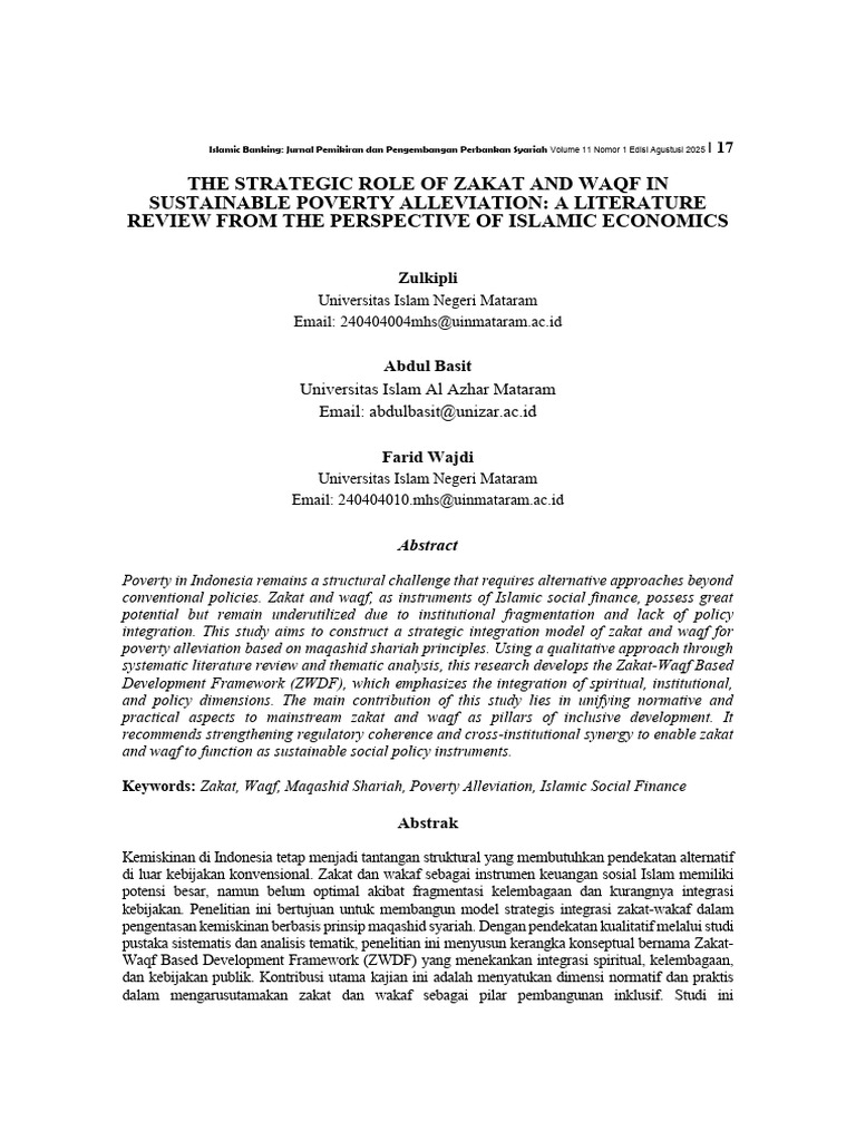 THE STRATEGIC ROLE OF ZAKAT AND WAQF IN SUSTAINABLE POVERTY ALLEVIATION ...