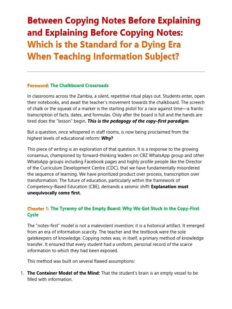 Copying Notes Before Explaining or Explaining Before Copying Notes ...