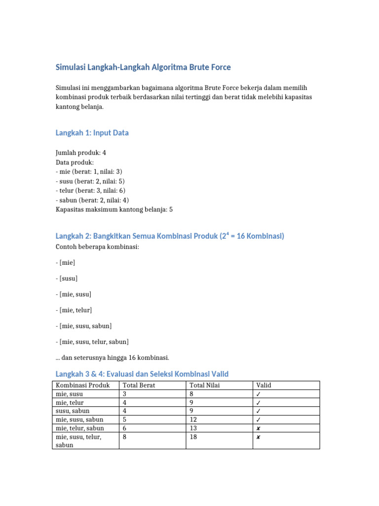 Simulasi Algoritma Brute Force Belanja | PDF