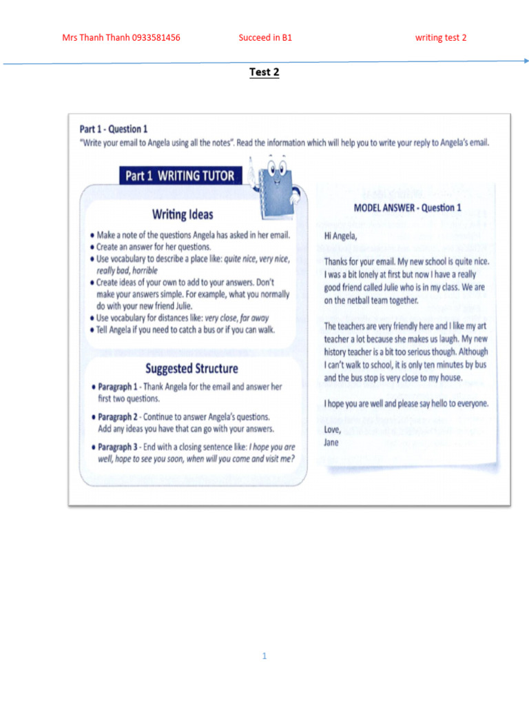 Writing Succeed B1 Test 2 Mrs TT | PDF