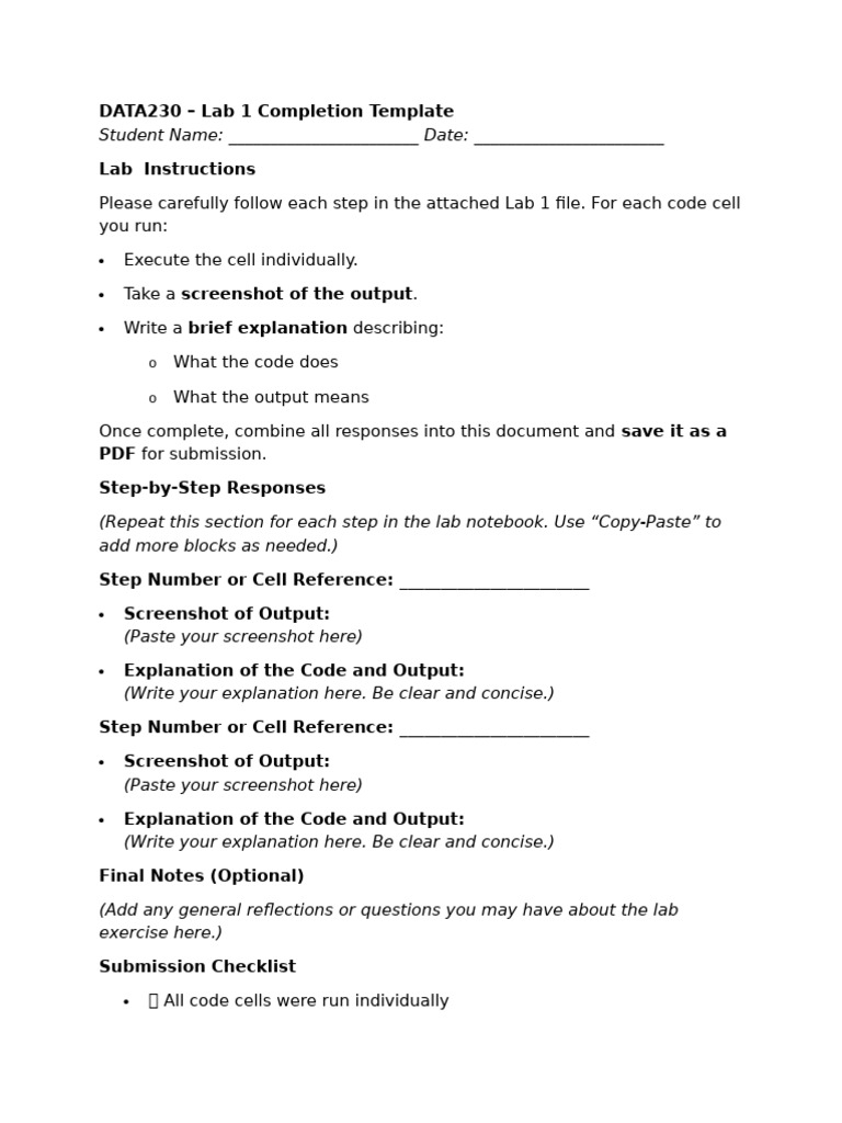 Lab 1 Completion Template Guide | PDF