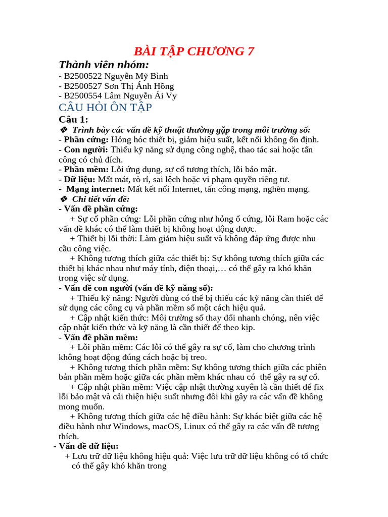 Bài Tập Chương 7 | PDF