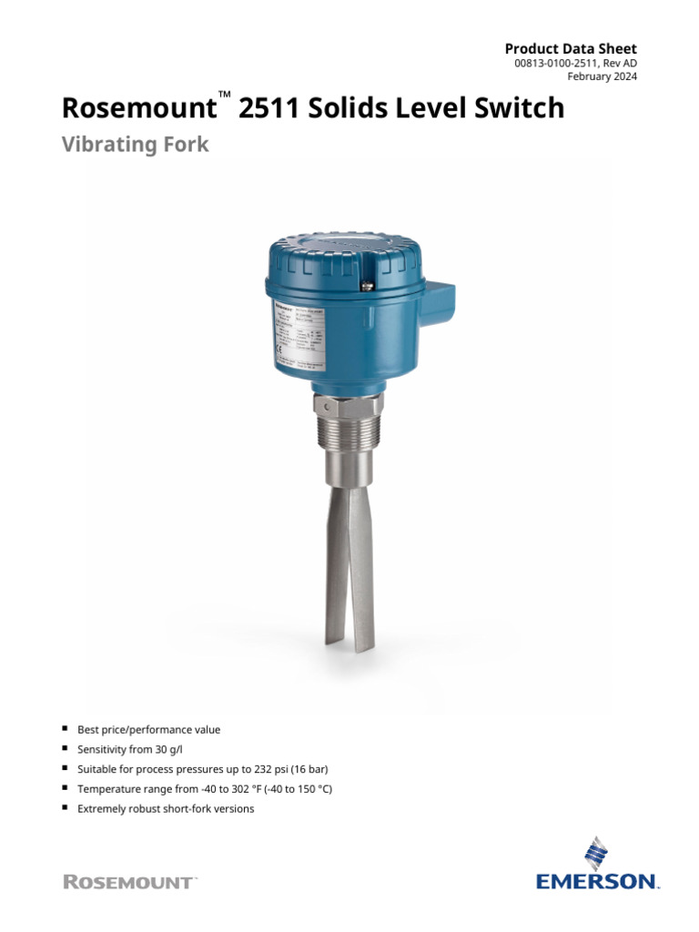 Rosemount 2511 Solids Level Switch | PDF | Solid | Pipe (Fluid Conveyance)