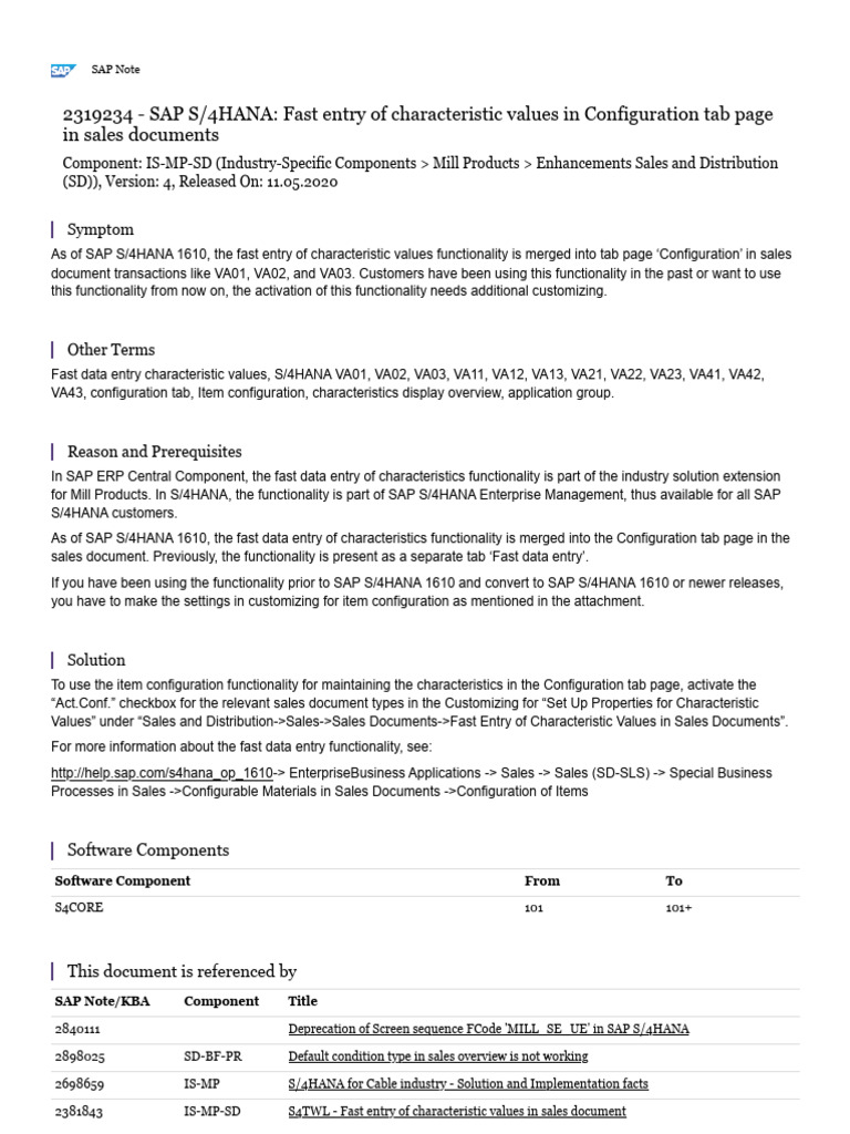 Fast Entry of Characteristic Values in S/4HANA | PDF | Software | Computing