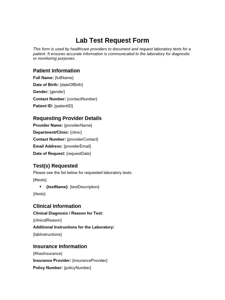 Lab Test Request Form | PDF