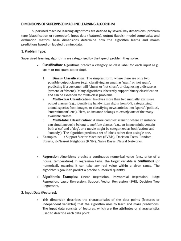 Dimensions of Supervised ML Algorithm | PDF | Loss Function ...