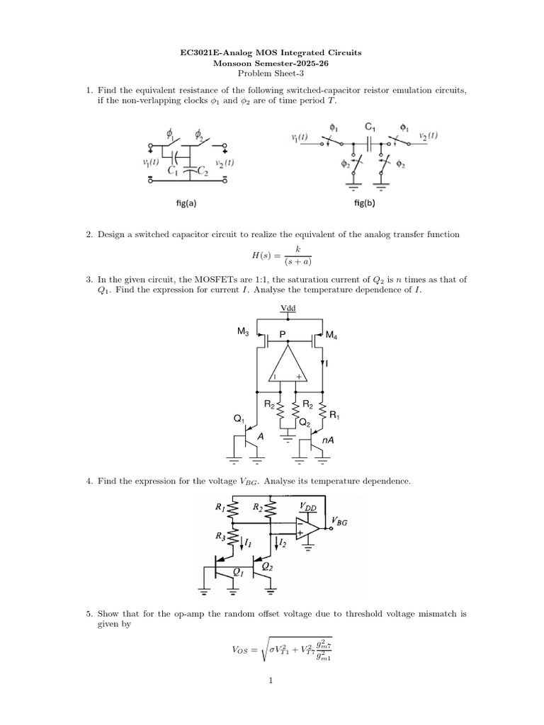 Analog MOS Circuits Problem Sheet 3 | PDF