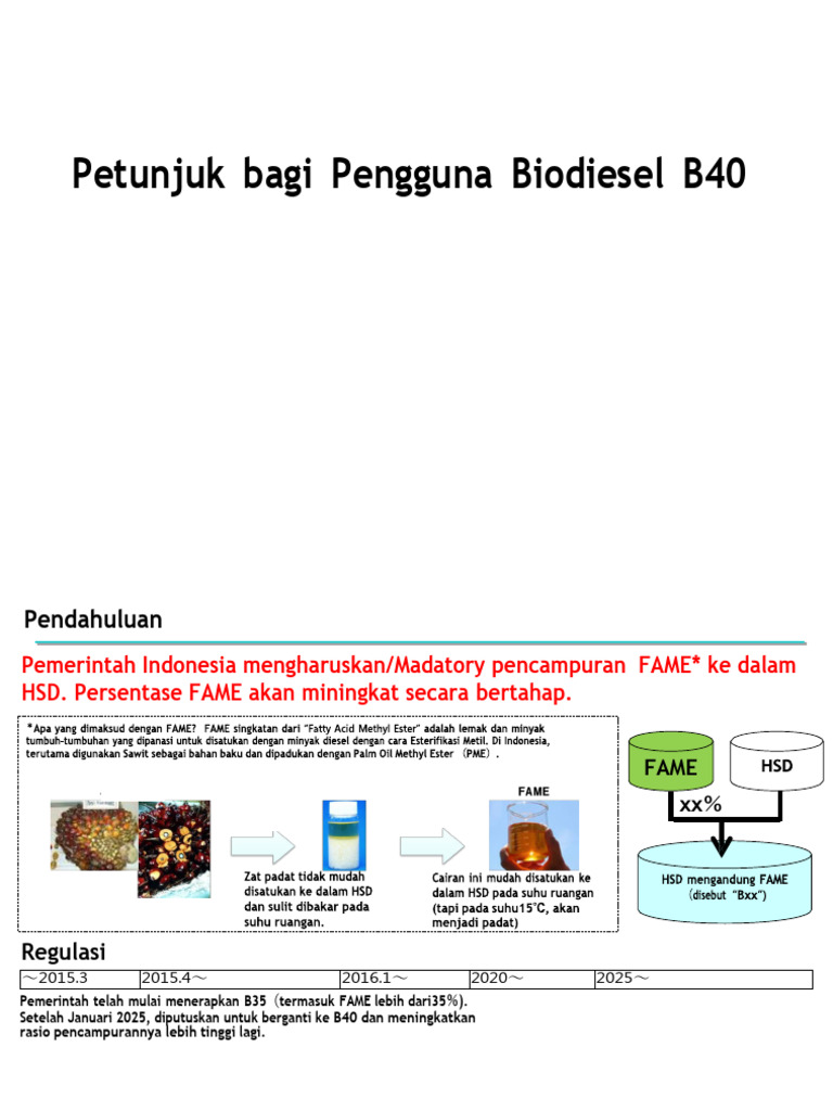 Panduan Penggunaan Biodiesel B40 | PDF