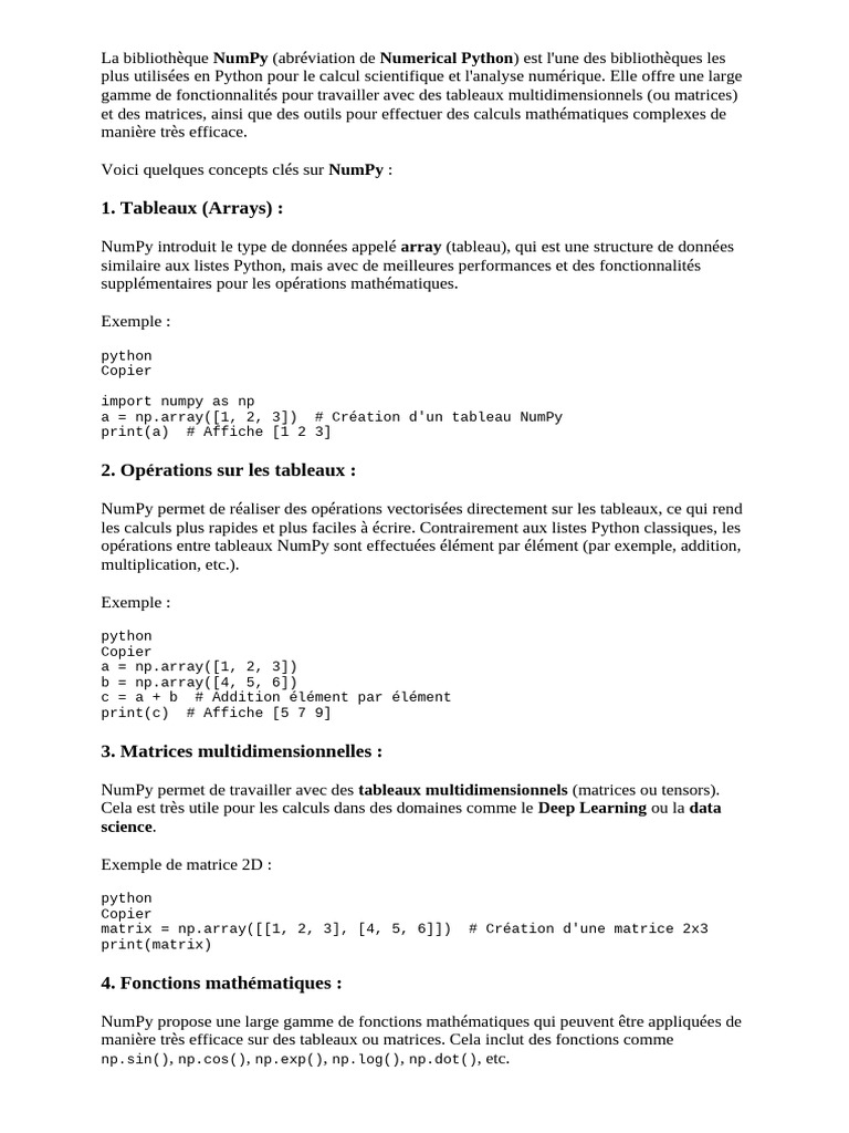 Introduction à la bibliothèque NumPy | PDF | Informatique