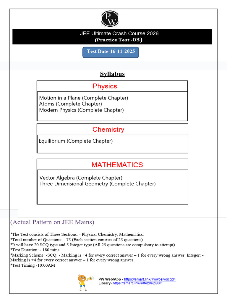 Practice Test 03: Test Schedule and Syllabus (16!11!2025) | PDF