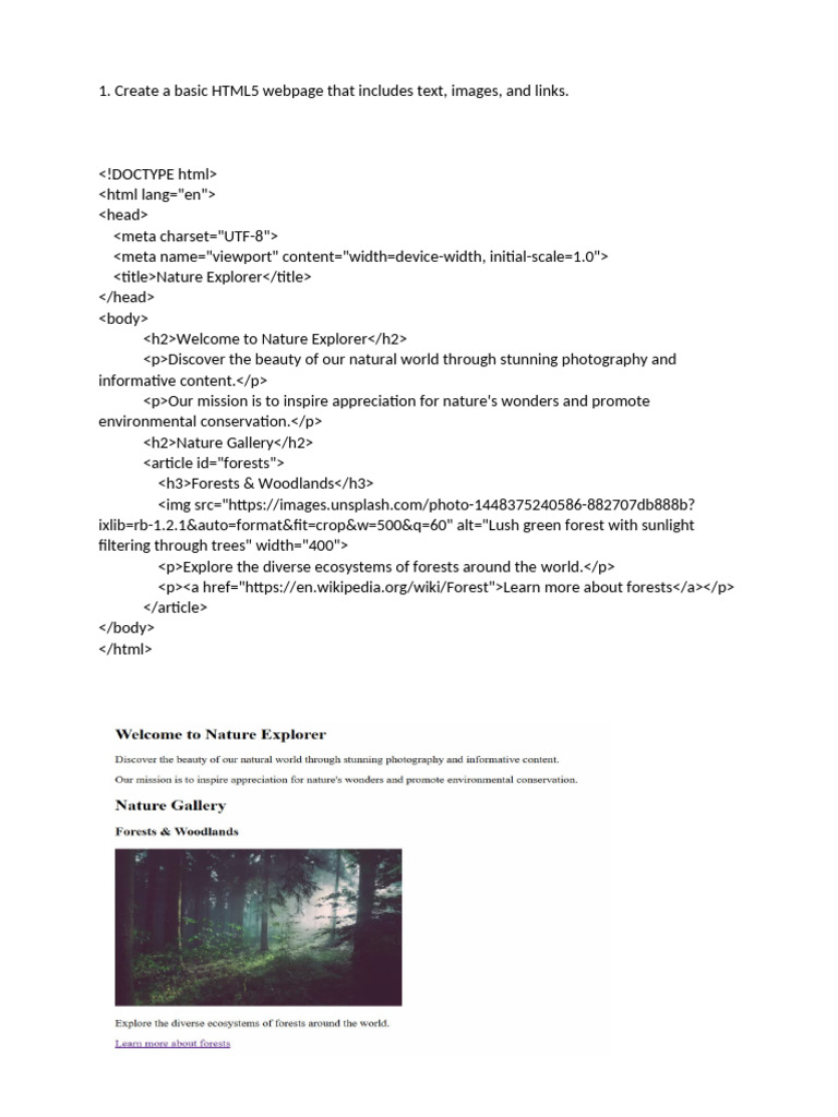 Basic HTML5 Nature Explorer Page | PDF
