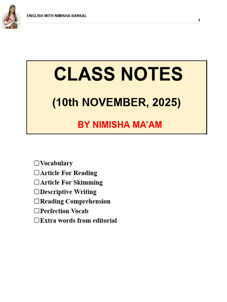 English Class Notes: Vocabulary & Articles | PDF
