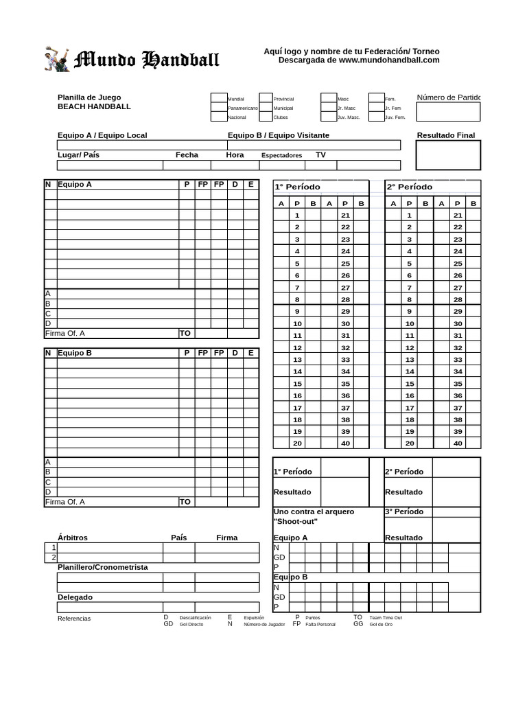Planilla de Juego de Beach Handball | PDF