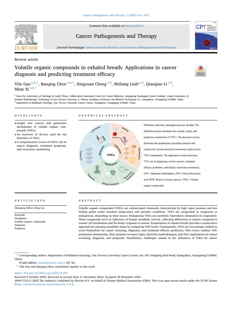 VOCs in Breath for Cancer Diagnosis | PDF | Volatile Organic Compound ...