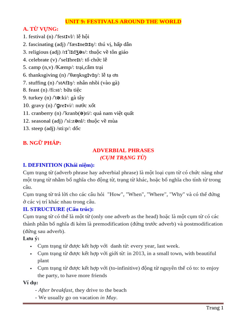 BTTHCS TA7 Unit 9 | PDF | Easter | Festival