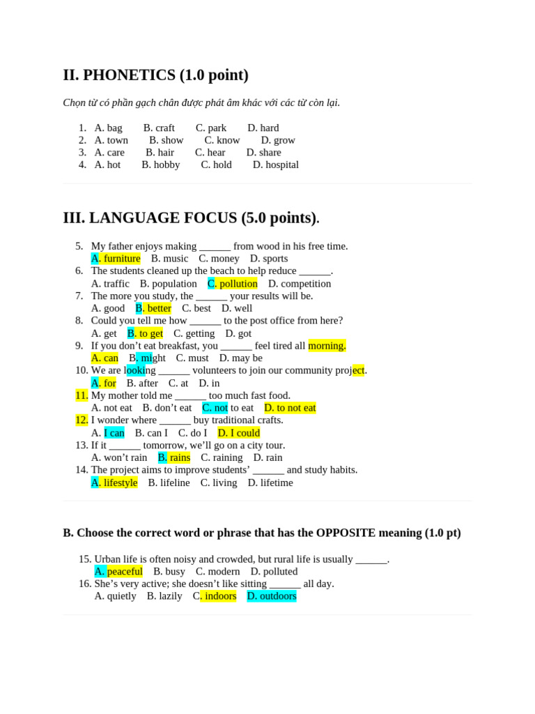 Phonetics and Language Focus Exercises | PDF