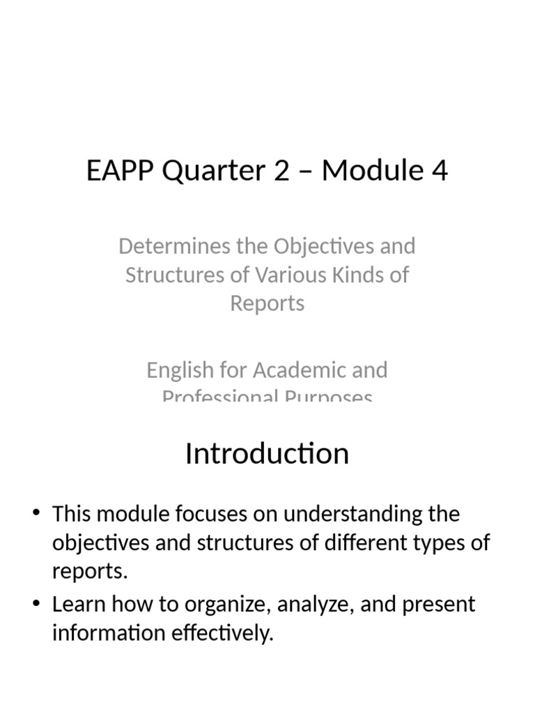EAPP Module4 Reports Presentation | PDF | Methodology | Analysis