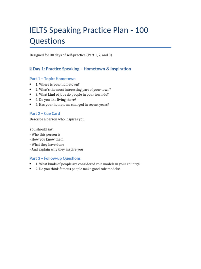 30-Day IELTS Speaking Practice Guide | PDF