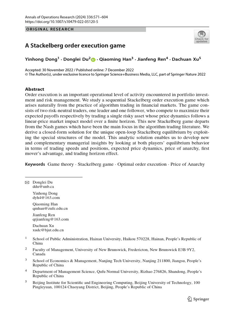 A Stackelberg Order Execution | PDF | Economic Equilibrium ...
