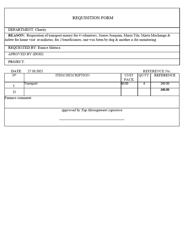 Transport Requisition for Charity Volunteers | PDF