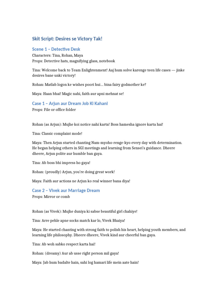 Desires Se Victory Tak Skit Script | PDF