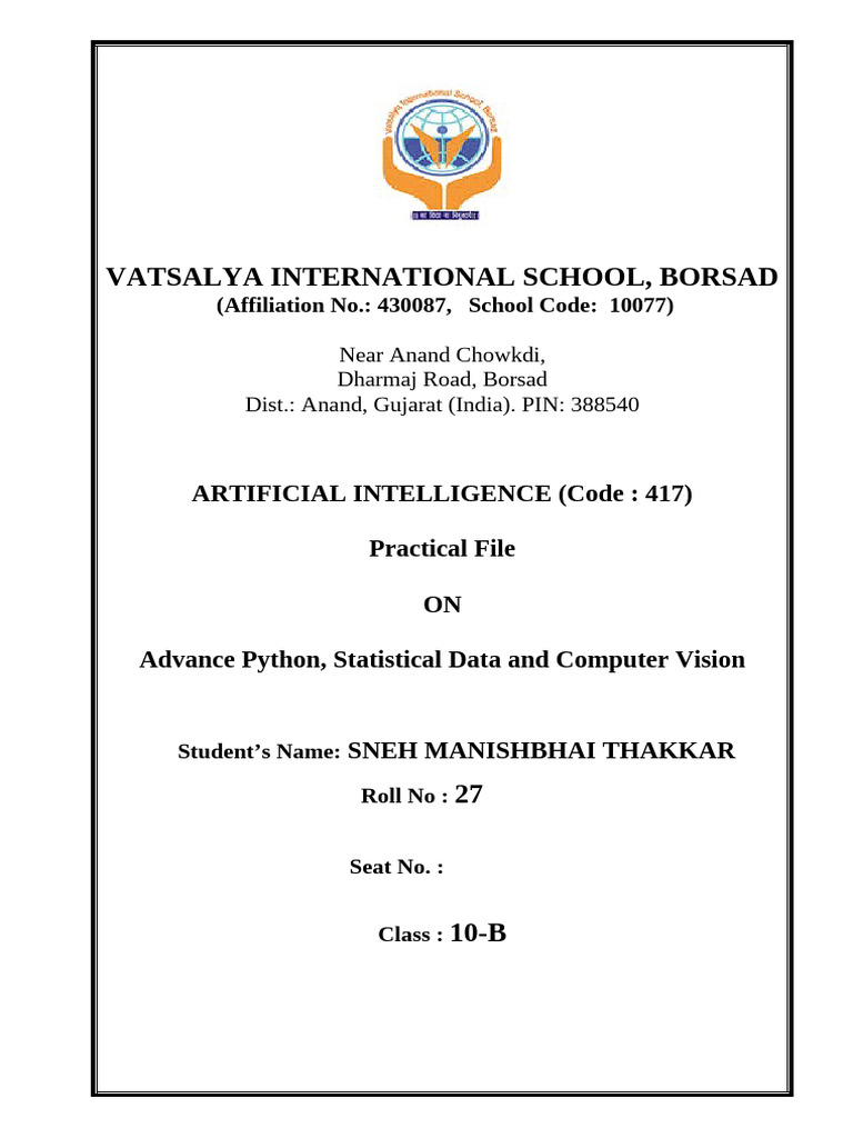 AI Practical File: Python & Data Science | PDF | Area | Computer ...