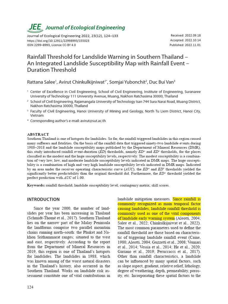 Rainfall Threshold For Landslide Warning in Southern Thailand | PDF ...