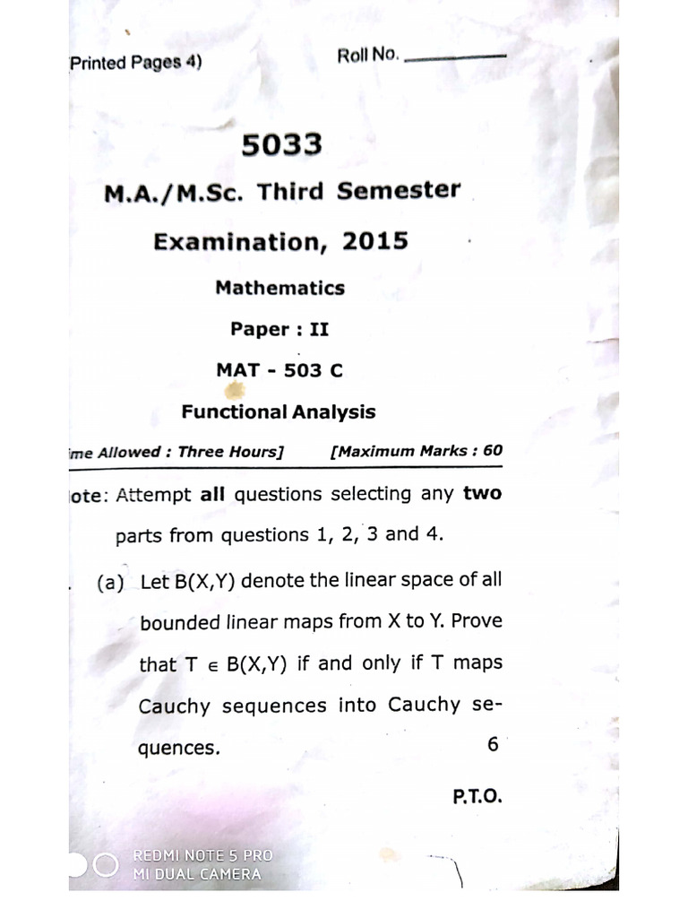 M.SC 3rd Sem Ques Paper | PDF