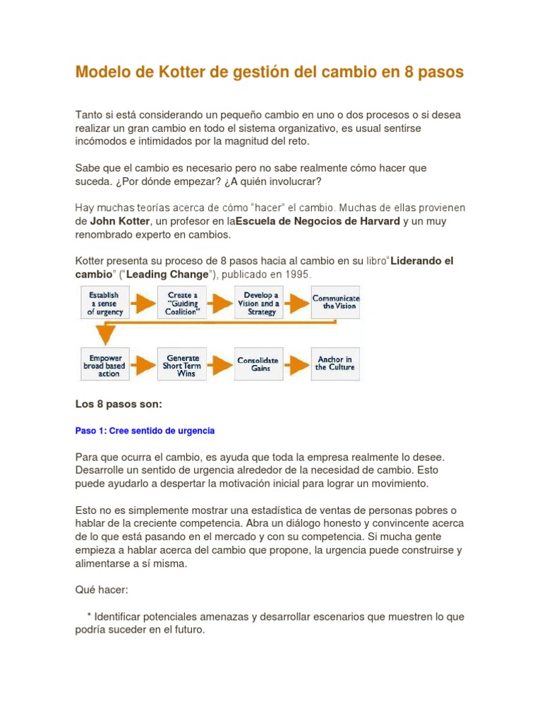 Modelo de Kotter: Gestión del Cambio en 8 Pasos | PDF | Liderazgo ...