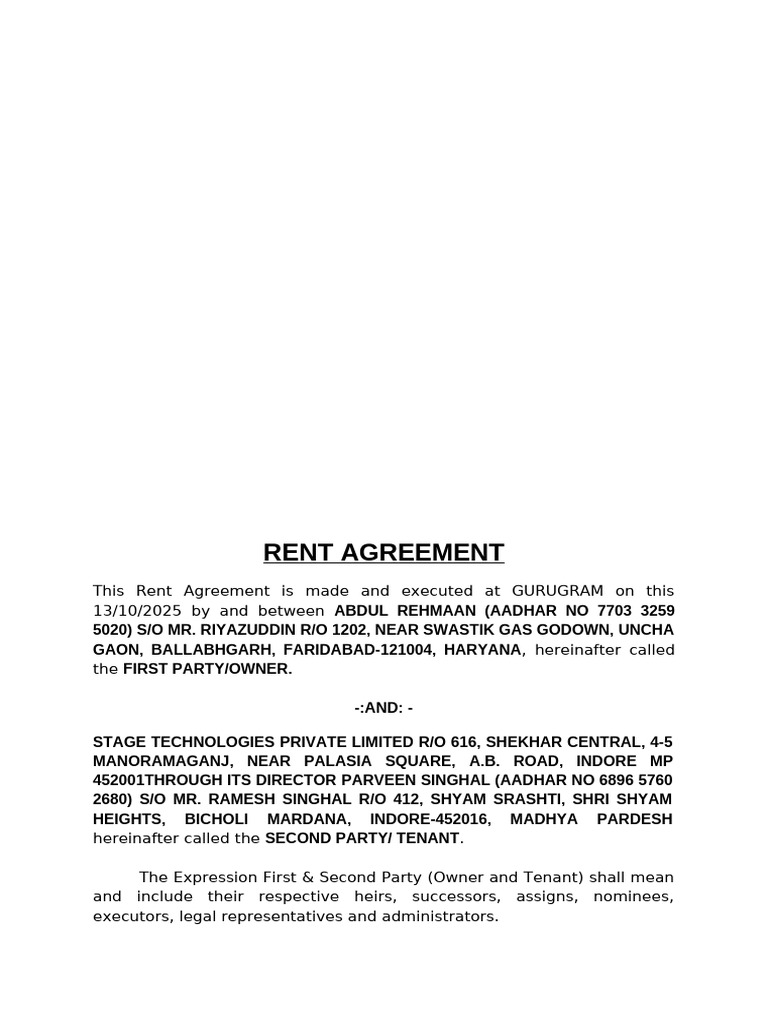 Rent Blank Abdul Rehmaan | PDF | Leasehold Estate | Lease