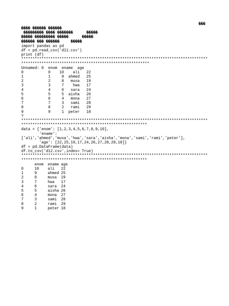 DataFrame Creation and CSV Export | PDF