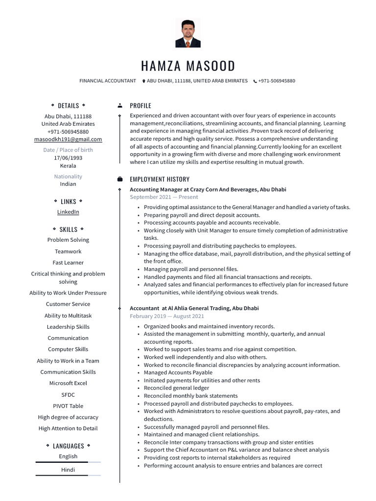 Sample CV Ahmed | PDF | Audit | Payroll