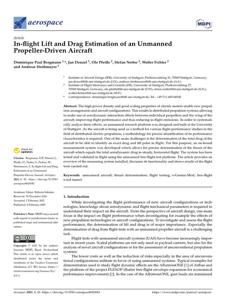 In-Flight Lift and Drag of UAVs | PDF | Flight | Aircraft