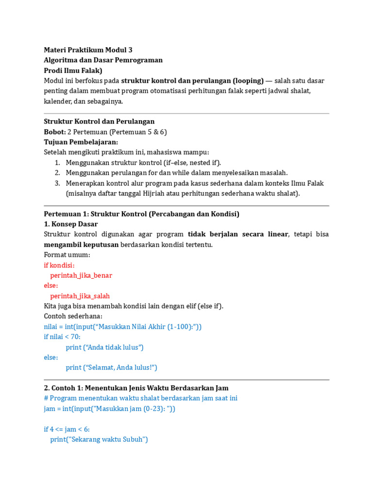 Struktur Kontrol dan Perulangan Pemrograman | PDF