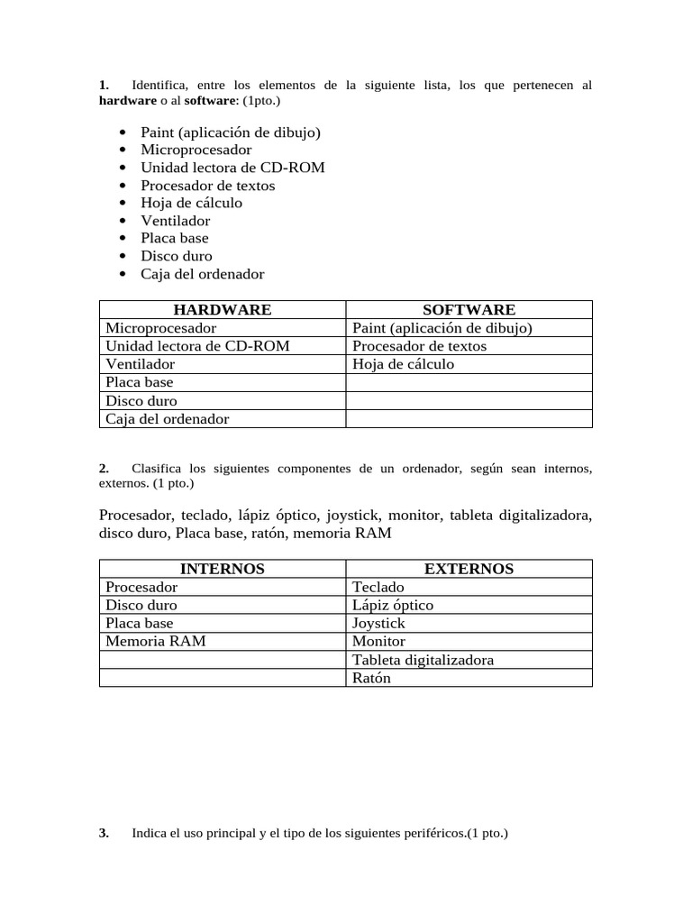Clasificación de Hardware y Software en Informática | PDF | Periférico ...