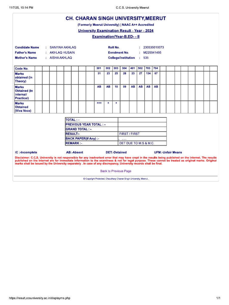 2nd Year Absent Marksheet | PDF