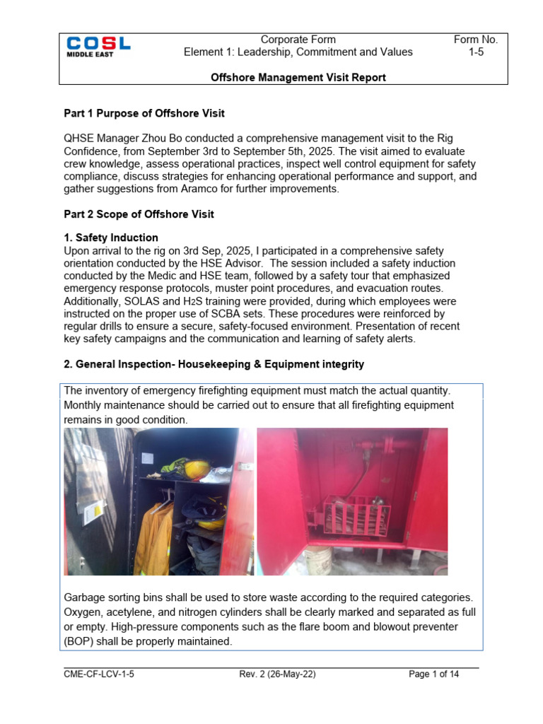 Offshore Management Visit Report 2025 | PDF | Safety | Occupational ...