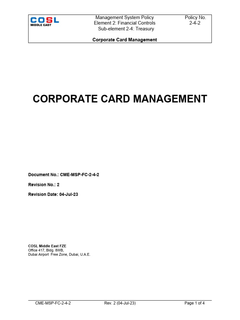 CME MSP FC 2 4 2 Corporate Card Management Rev.2 | PDF | Credit Card ...