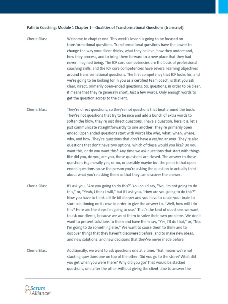 1.1 Qualities of Transformational Questions | PDF