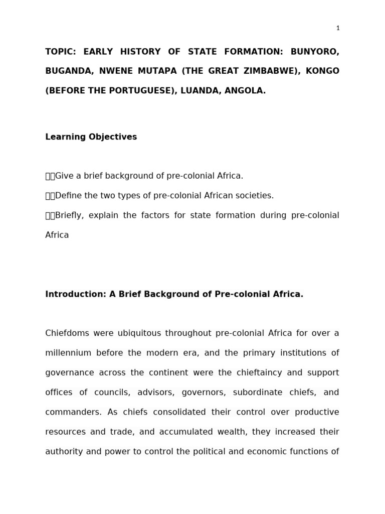 Early African State Formation Overview | PDF | Angola