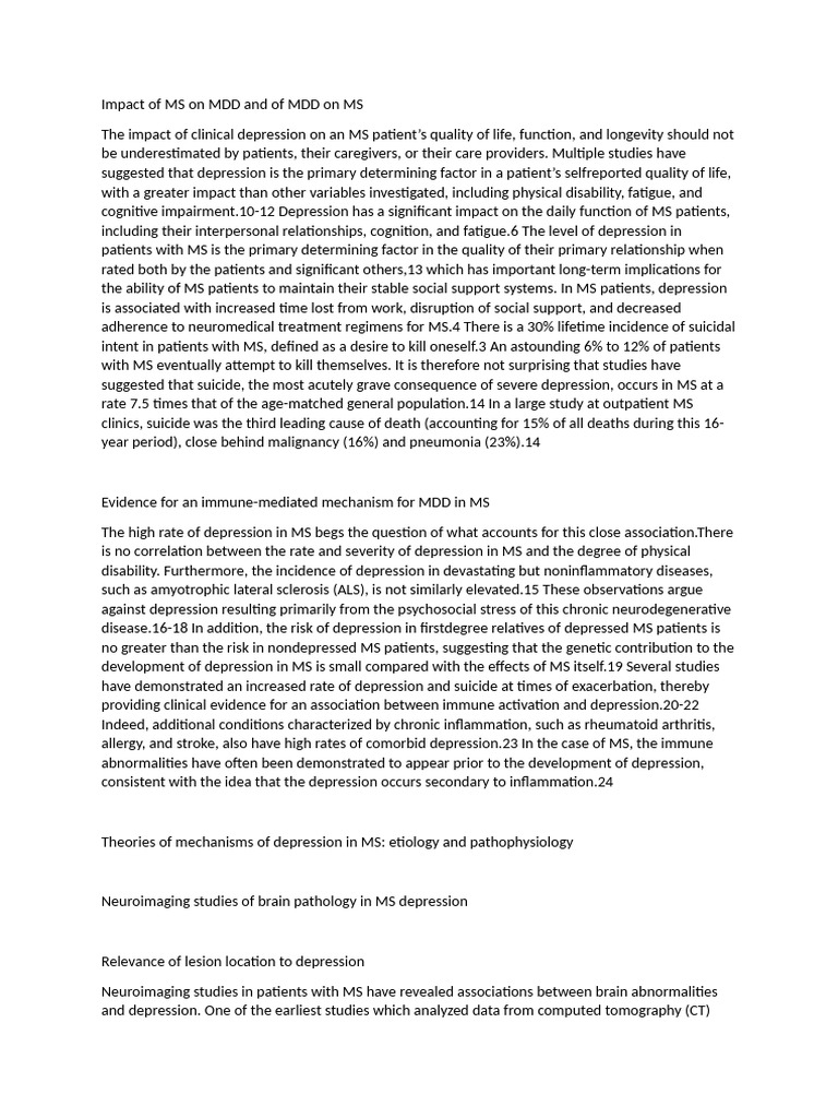 Impact of MS On MDD and of MDD On MS | PDF | Hypothalamic–Pituitary ...